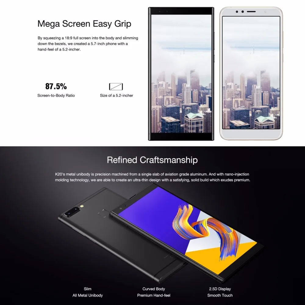 KXD EL K20 Android 8 1 мобильный телефон 5 7 &quot ВЫСОКАЯ ЧЁТКОСТЬ MTK6750 Octa Core 3 Гб оперативной