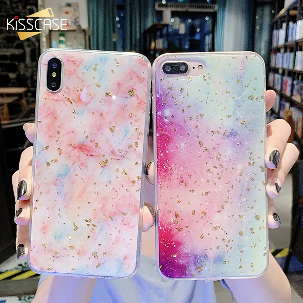 KISSCASE Luxury Gold Foil Bling Case For iPhone XS Max XR Marble Pattern 8 7 Plus 6S 6 Capinhas |
