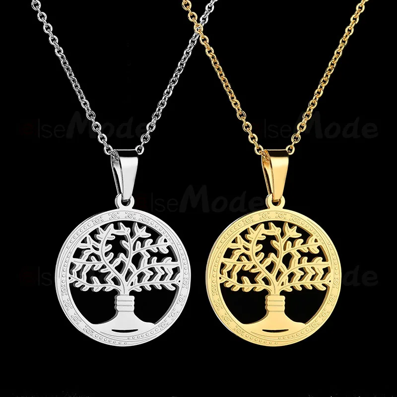Ожерелье ELSEMODE с полым золотым деревом жизни круглое ожерелье из нержавеющей