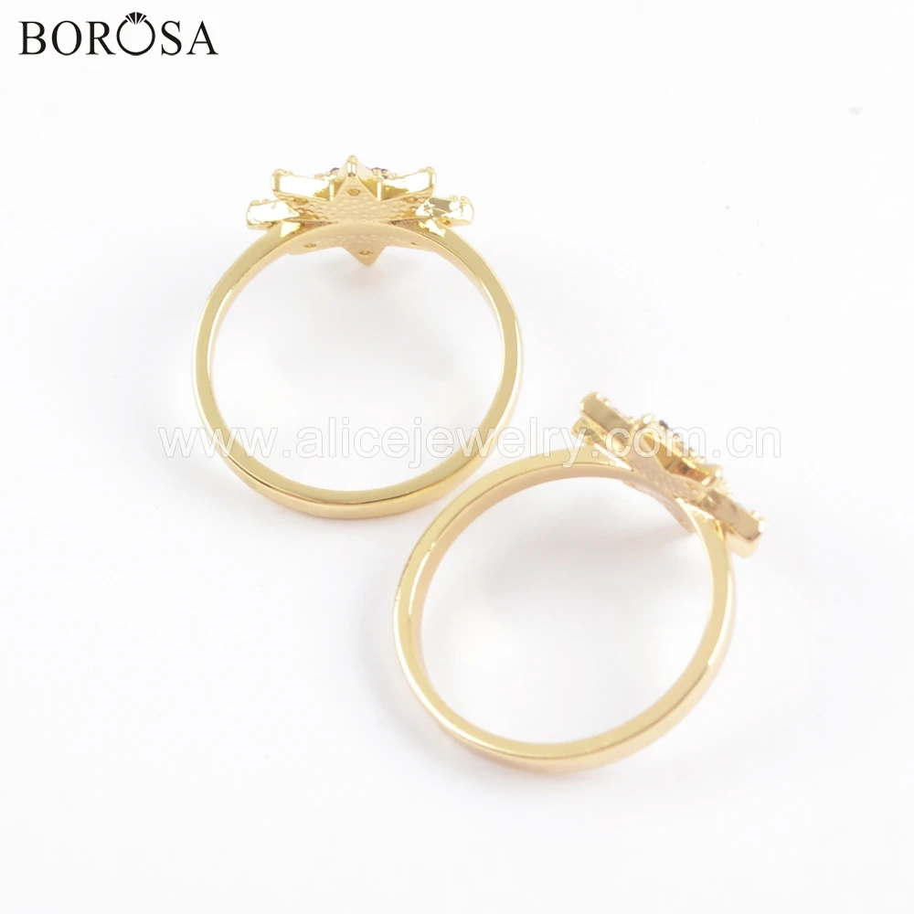 BOROSA 5 шт. Круглый Натуральный Druzy кольцо циркония Проложить светильник синий Drusy