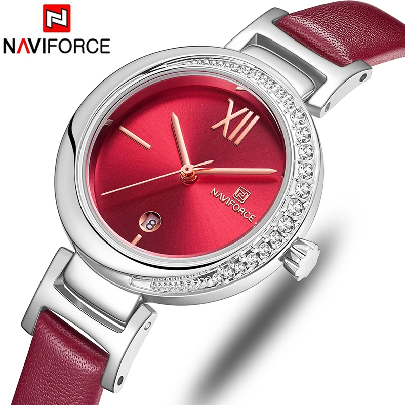 Naviforce модные повседневные роскошные женские часы из натуральной кожи наручные
