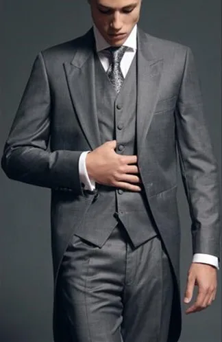Последний дизайн пальто брюки серый итальянский мужской фрак Slim Fit 3 шт смокинг на
