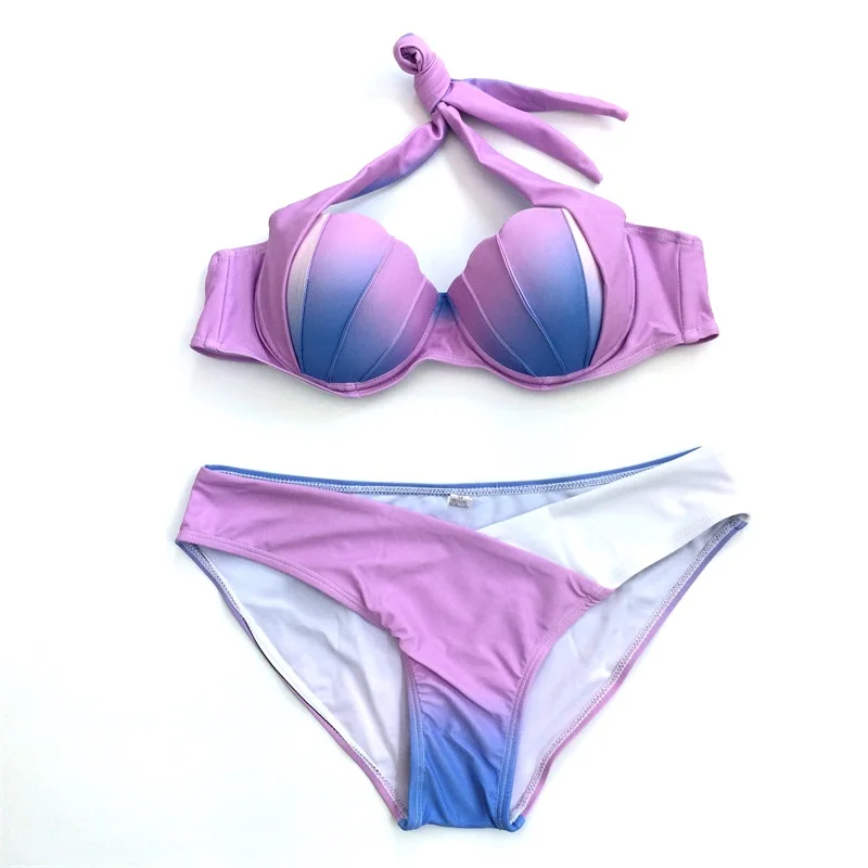 Женский купальник-бикини из двух предметов с треугольным вырезом и градиентной