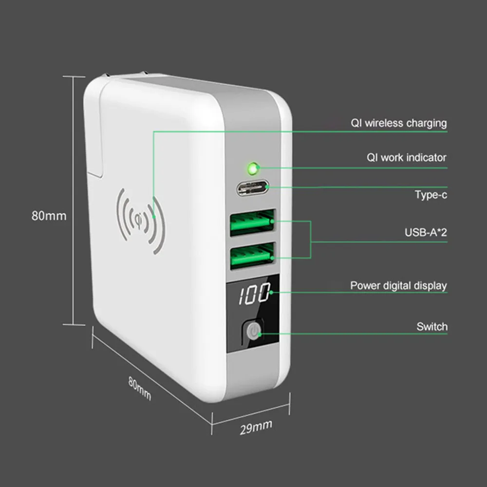 6700 мАч Беспроводное зарядное устройство Power Bank для iPhone Xiaomi переносной дорожная