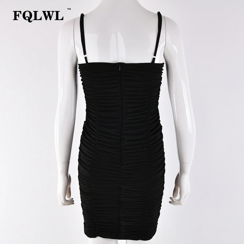 FQLWL черное облегающее мини плиссированное платье без бретелек с рюшами Короткое