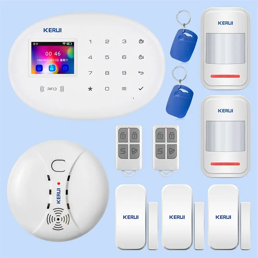 Smoke Detector Kit KERUI W20 домашняя система охранной сигнализации сенсорный экран WiFi GSM Беспроводная интеллектуальная Alarme домашняя Противоугонная защита сигнализация - Цвет: Smoke Detector Kit