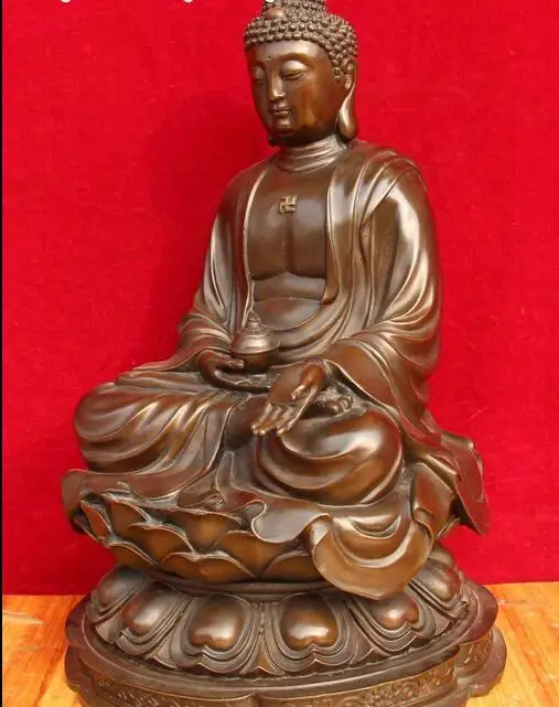 16&quot Old Chinese Pure Bronze Buddhsim Shakyamuni Sakyamuni Amitabha Buddha Statue | Дом и сад
