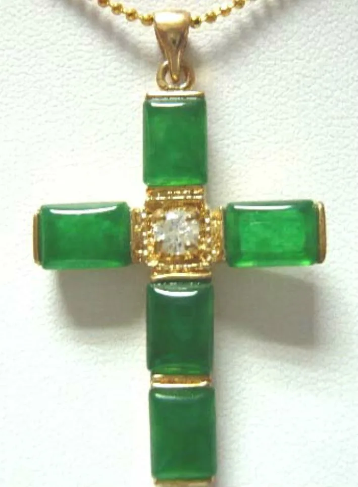 Потрясающие зеленые нефриты 18KGP Крест женские ювелирные изделия подвеска