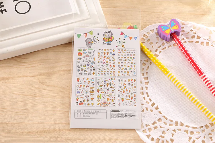 6 Pcs/Set Cute PVC Stickers Kawaii Cartoon Cat Sticky Paper For kids Child DIY Scrapbooking Stickers Diary Ablum Gift Stationery
