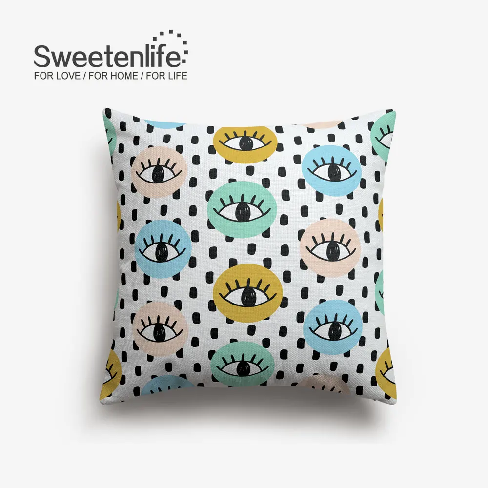 SL0328 Sweetenlife 45x45 см нарисованные вручную глаза модные наволочки стиль наволочки для дома Декор Высокое качество Белый лен подушка для стула - Цвет: SL0328