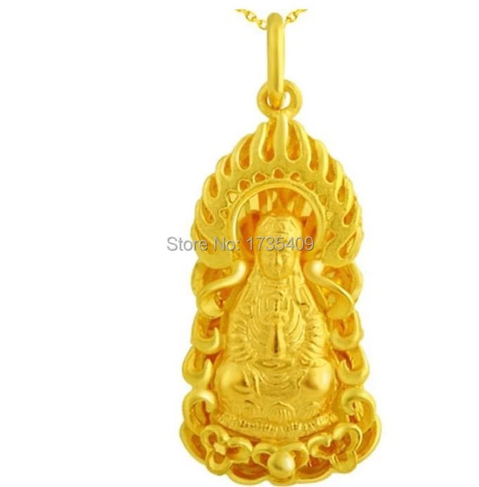 

Pure 24K Yellow Gold Pendant / Carved Bless Big Kwan-yin Pendant / 12g