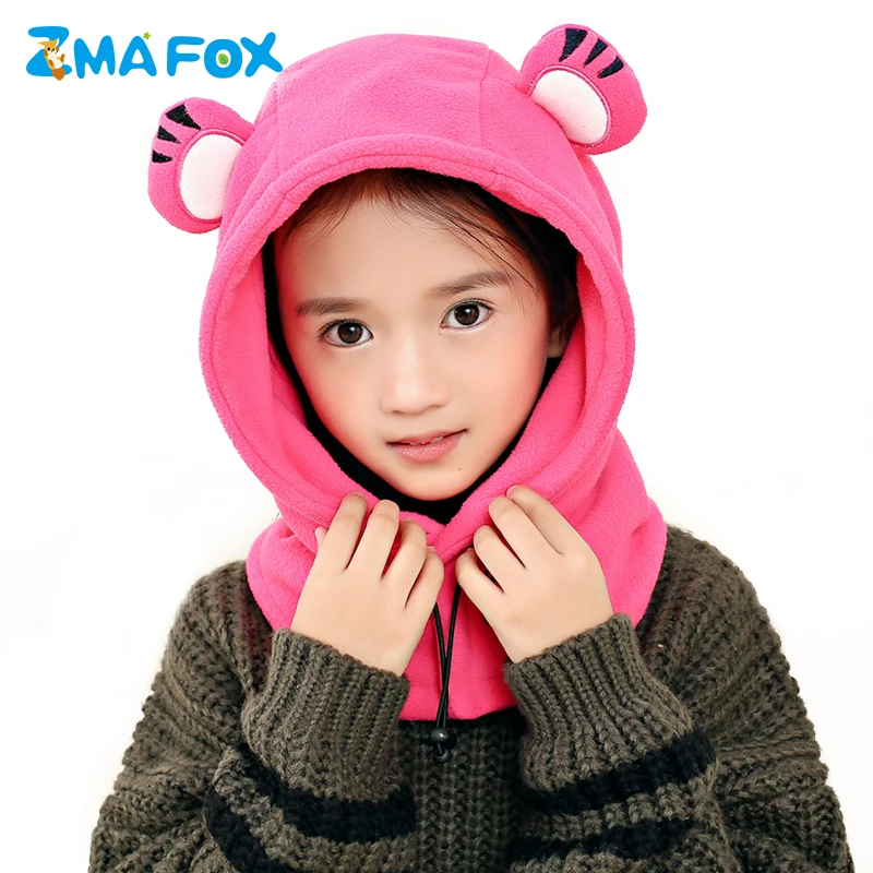 ZMAFOX Children Kids Winter Windproof Hats Coral Velvet Baby Boy Girls Hooded Caps Toddler Balaclava Beanie 2-12 Years Old | Детская