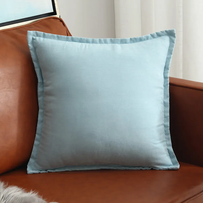 light blue Однотонный замшевый чехол для подушки, синий, зеленый, серый, оранжевый, розовый, декоративная наволочка для подушки, пиломатериал, чехол для подушки 45X45 см/30x50 см/60x60 см - Цвет: light blue