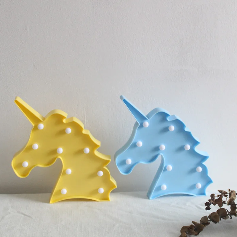 Романтическая прикроватная лампа в виде единорога синий желтый розовый