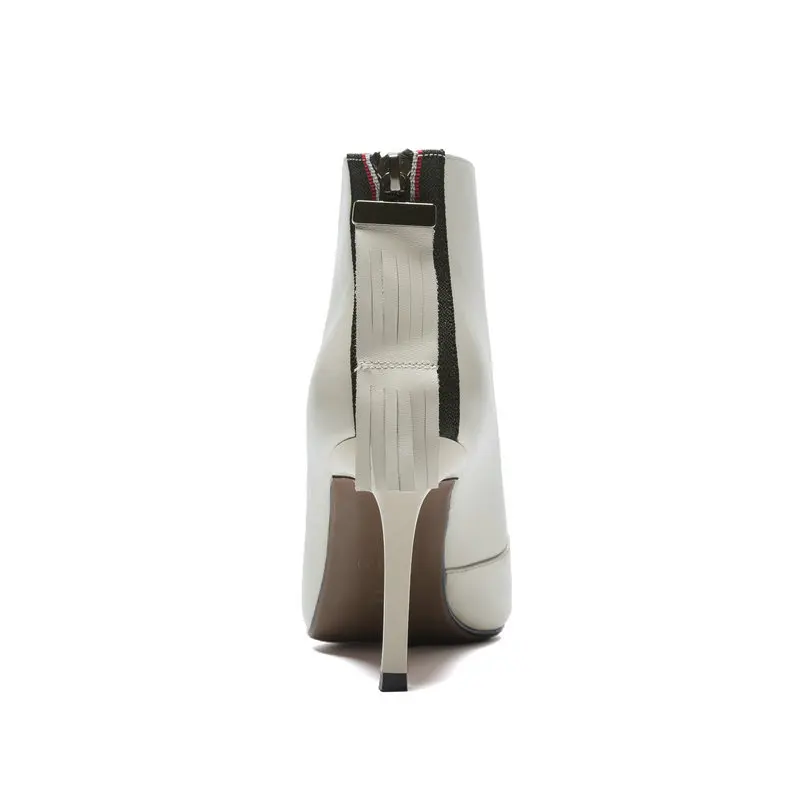 Women Genuine Leather Ankle Boots zipper fringe Sexy Pointed Toe Party Wedding Shoes Woman Ladies Basic Boots Pumps