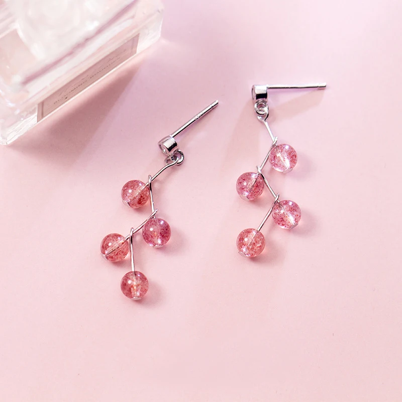 

MloveAcc Genuine 925 Sterling Silver Romantic Sweet Strawberry Crystal Drop Earrings for Women Sterling Silver Jewelry Gift