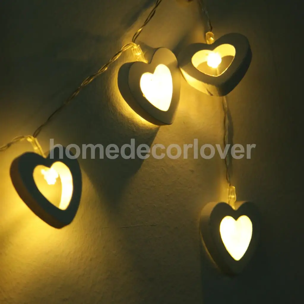 Романтические деревянные в форме сердца батареи 10 лампочек управляемые провода