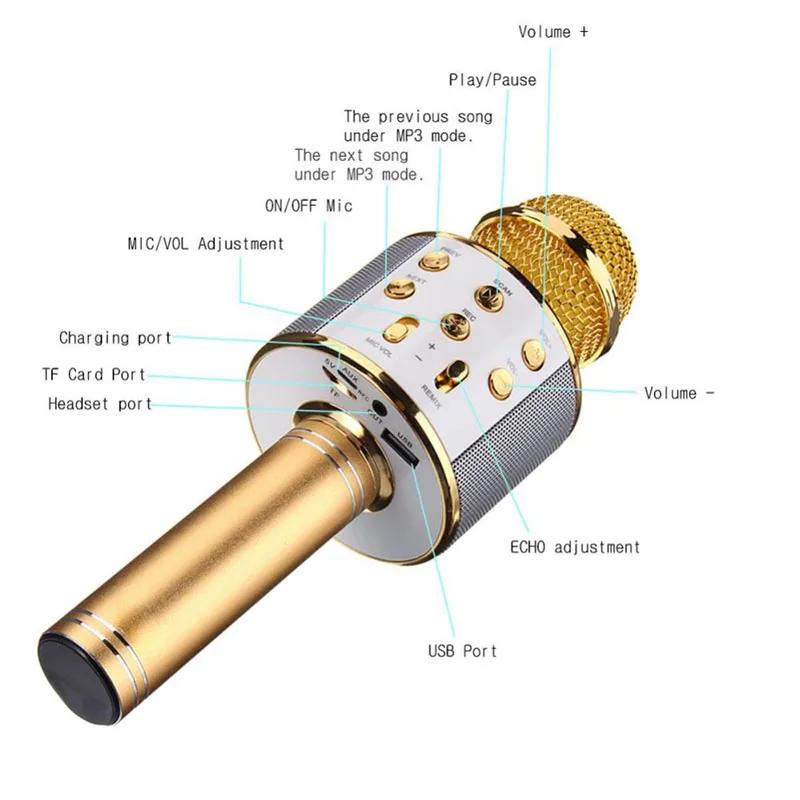 Беспроводной караоке микрофон WS858 портативный Bluetooth мини домашний KTV для