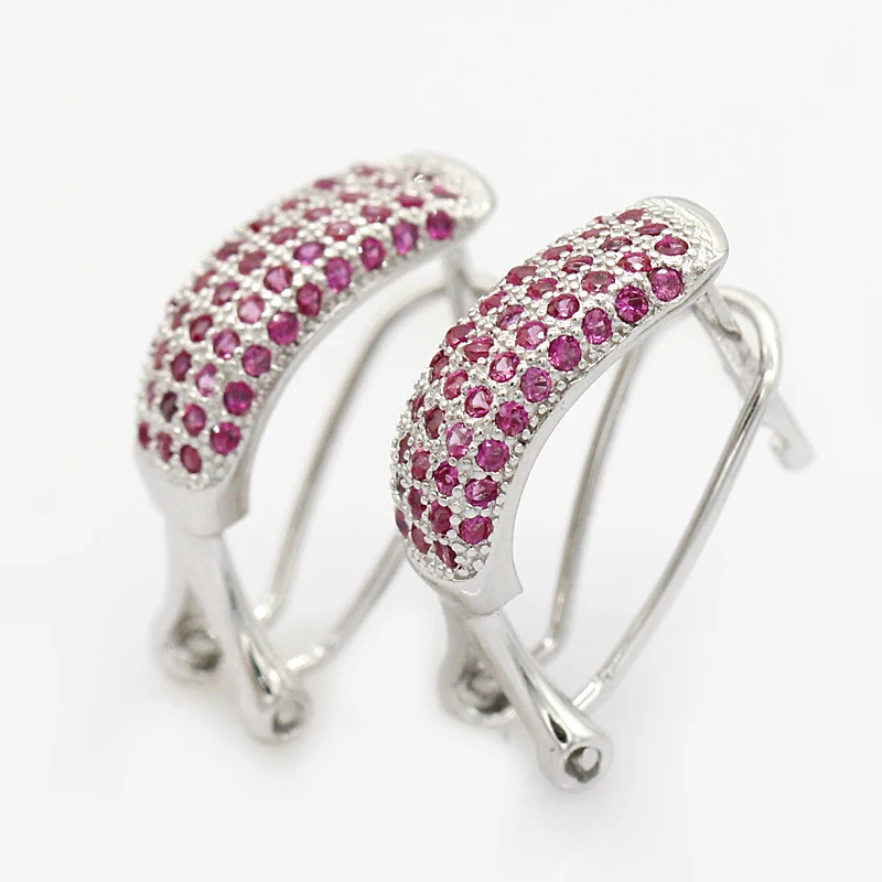 Серьги кольца из серебра 925 пробы с розовым фианитом|Серьги-кольца| |