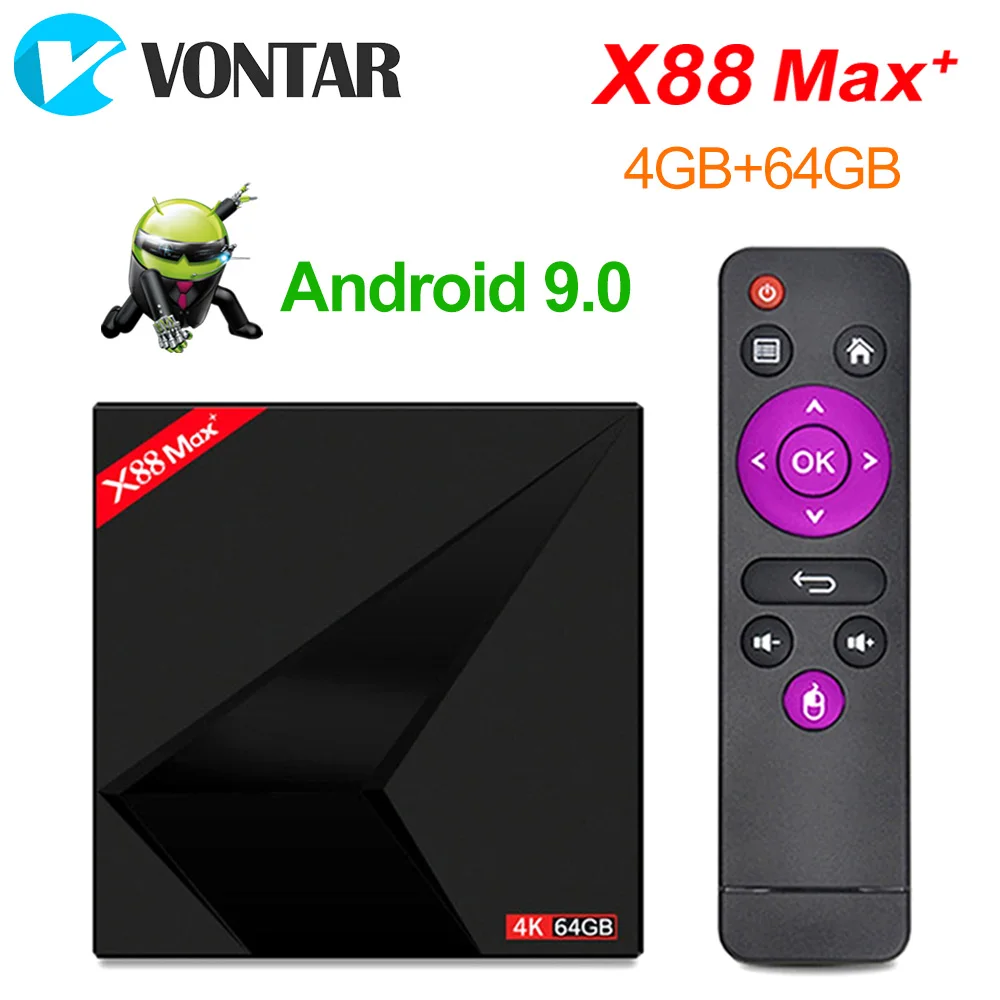 ТВ приставка 4K Android 9 0 X88 MAX Plus 4 Гб Ram 64 Rom RK3318 Penta Core 2 4G/5G Wifi BT4.0 USB3.0 X88MAX + потоковый