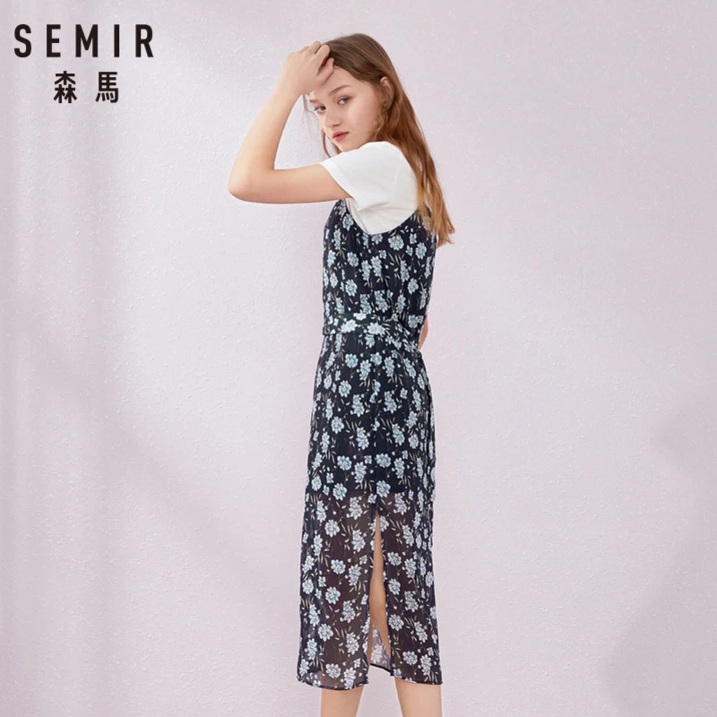 SEMIR 2019 Летний новый костюм платье для женщин Круглый воротник белая футболка из