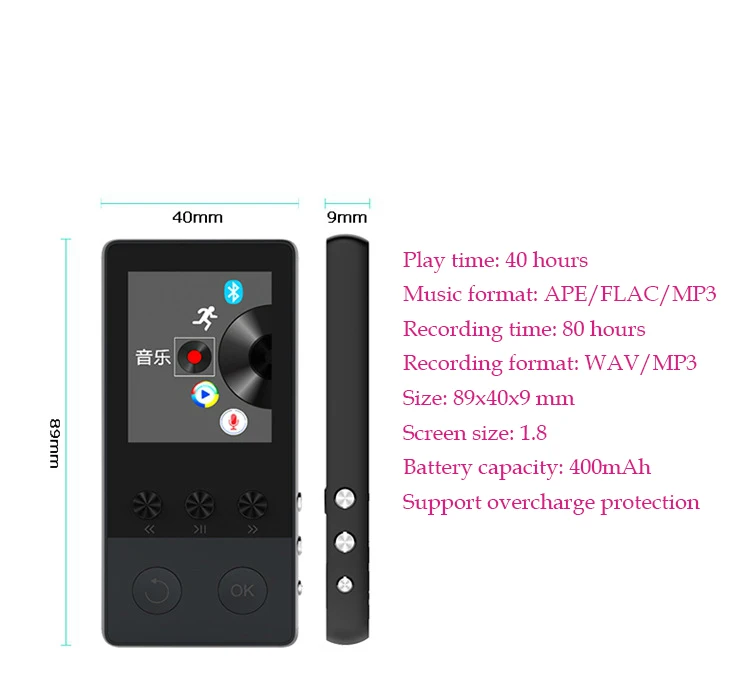 Bluetooth mp3 mp4 сенсорный плеер 8G мини портативный цветной экран карта рекордер максимальная поддержка 64G расширение музыкальный плеер