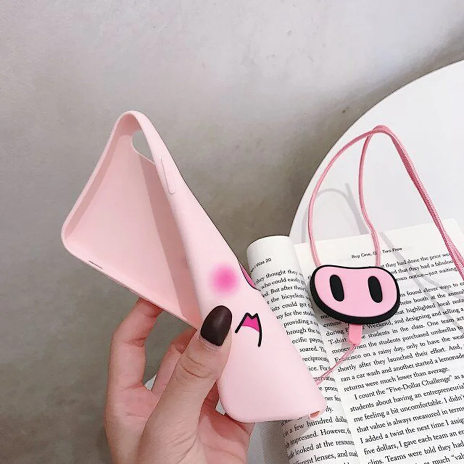 Fashion Cartoon Lovely Pig Phone Case For iPhone 7 8 6 6s Plus XS MAX XR X Cute Nose Lanyard Soft TPU Cover Coque Fonda |