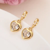 gold charms jewelry lovely heart white blue stone crystal drop earrings for women brincos vintage girls kids christmas gift