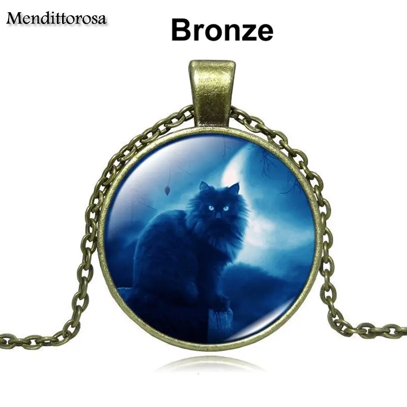 Длинное ожерелье-чокер с серебряным покрытием изображением голубой луны черного