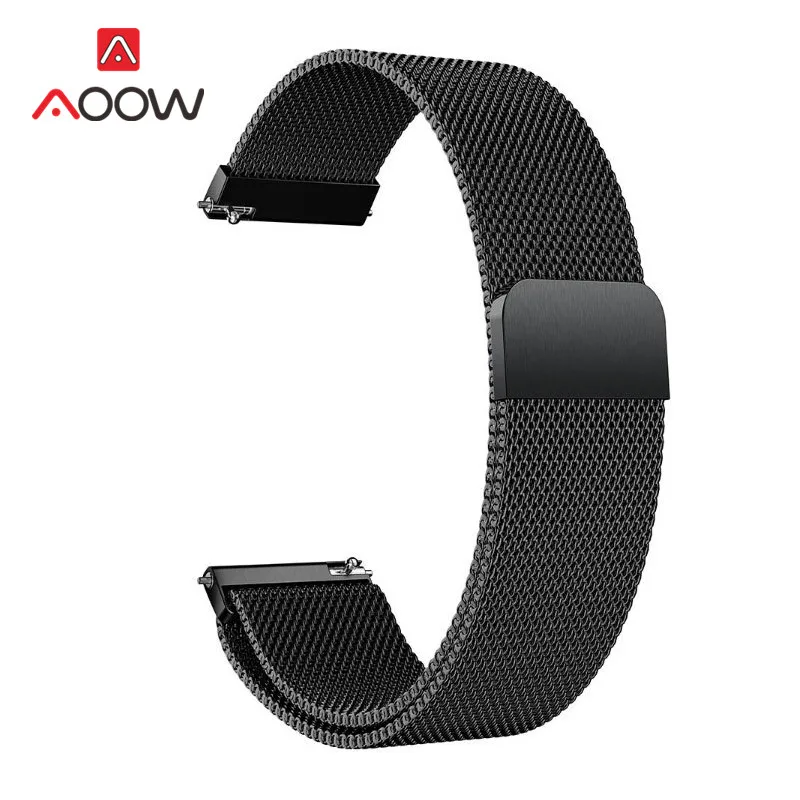 Black 18 мм 20 мм 22 мм Магнитная Миланская петля для samsung Galaxy Watch Active 42 мм 46 мм gear Sport S2 S3 Amazfit bip huawei ремешок - Цвет ремешка: Black