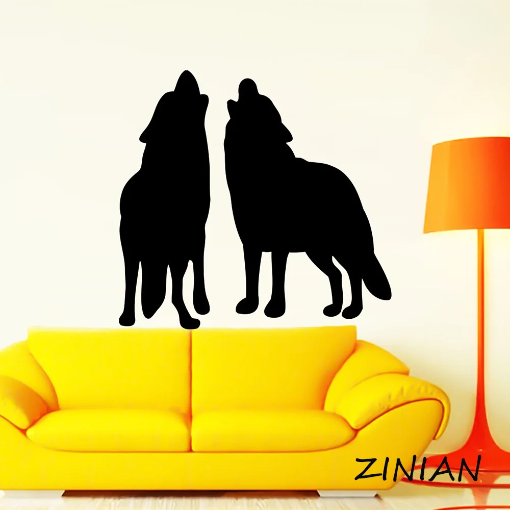 

Two Howling Wolves Wall Decal Living Room Home Decor Animal Vinyl Sticker Bedroom Wolves Decals Removable Wallpaper Murals Z510
