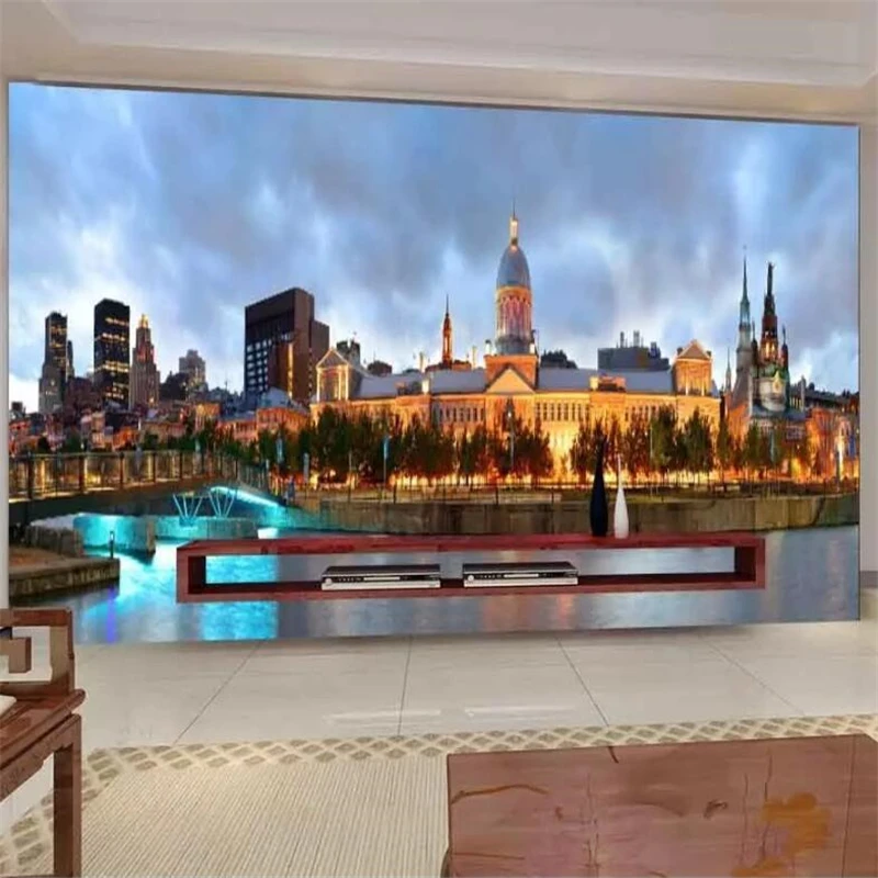 3D обои на заказ wellyu Настенная картина с изображением города ночного пейзажа