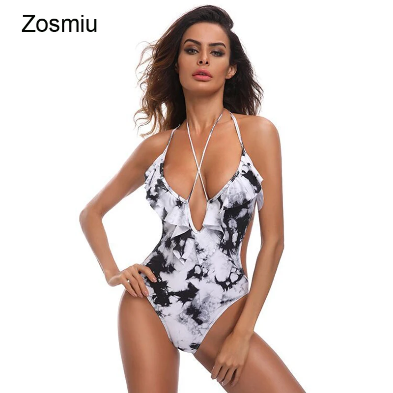 Zosmiu Новое поступление Одна деталь Купальник Sexy Глубокий V Для женщин боди ремень