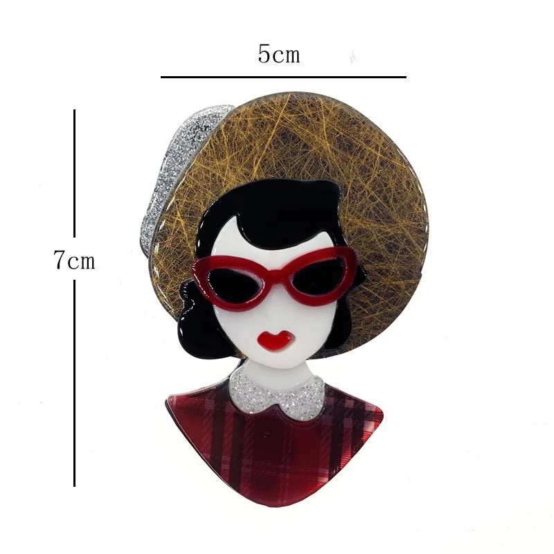 Женская акриловая брошь SexeMara коричневая в форме шляпы с красными очками