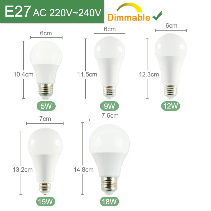 E27 Dimmable Kaguyahime 10 шт. Светодиодная лампа с регулировкой Композитный алюминий E14 220 V светодиодный свет E27 лампа 3 Вт, 5 Вт, 6 Вт, 9 Вт, 12 Вт, 15 Вт, 18 Вт, лампада ампулы светодиодный - Испускаемый цвет: E27 Dimmable