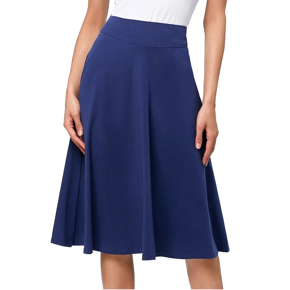 navy blue skirt 2 Летние модные юбки, Женская офисная юбка с высокой талией, Saias faldas jupe, элегантная винтажная Хлопковая женская плиссированная юбка миди - Цвет: navy blue skirt 2