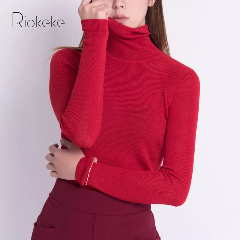 Riokeke свитер 100% чистая шерсть Водолазка для женщин женский зимний 2018 высокие