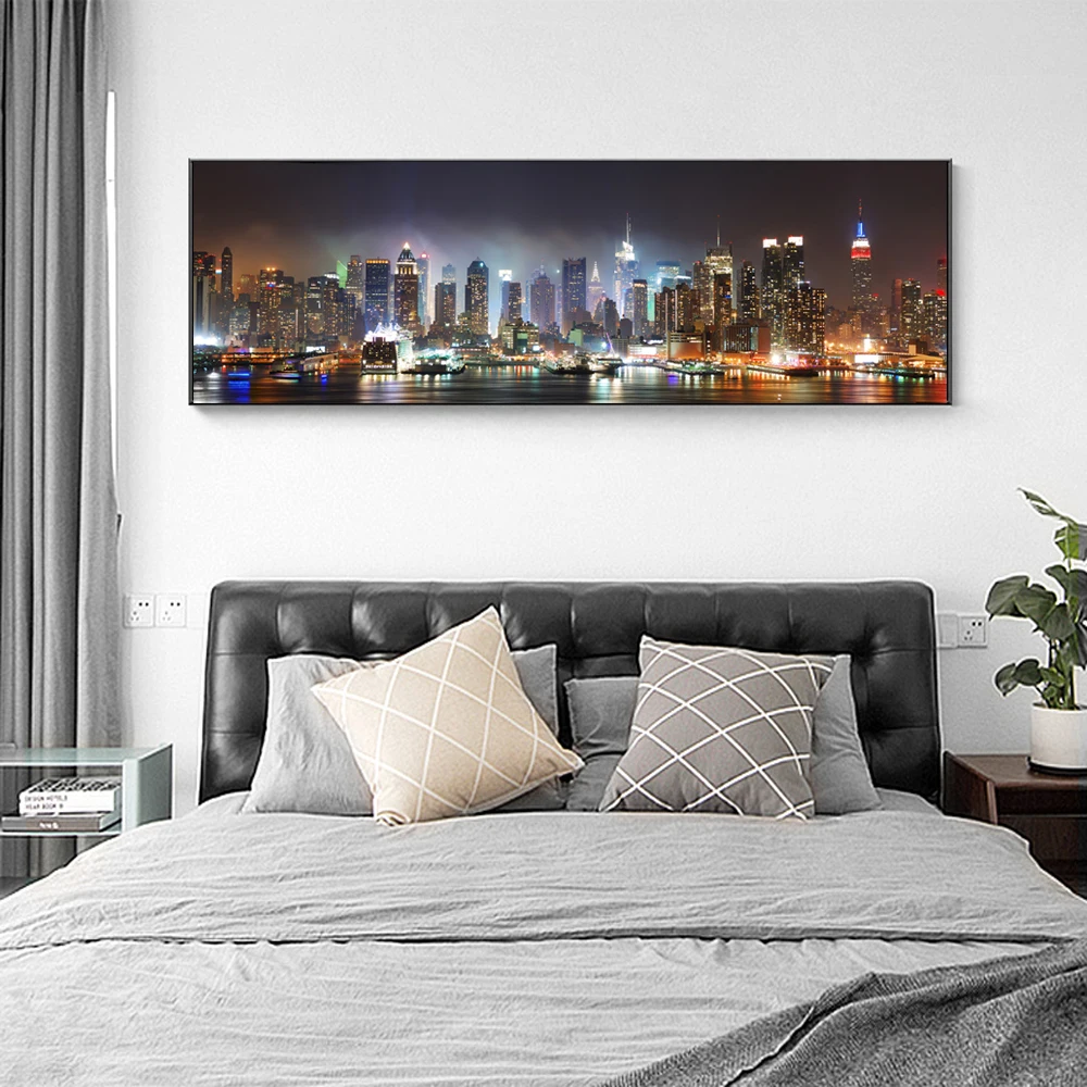 

Skyline Of Manhattan Wall Decorative Pictures Night Landscape Of New York City Wall Art Canvas Prints For Bed Room Wall Decor