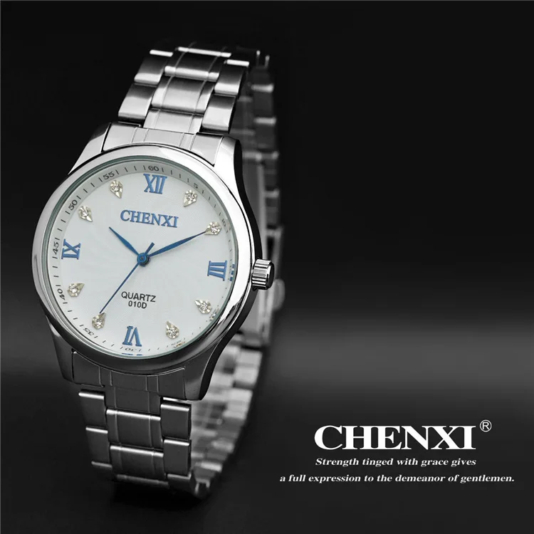 

Fashion Rhinestone Rome Time Scale Men's Wristwatch Full Steel Analog Quartz Business Man Watch Men Casual Watches Chenxi Brand
