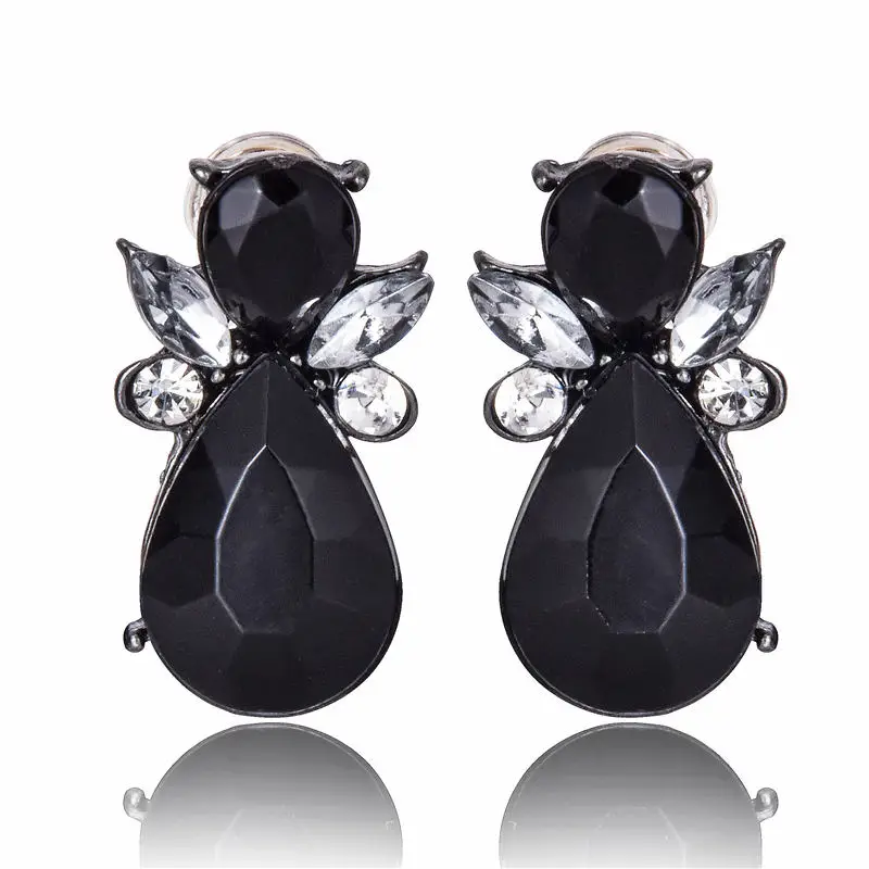 e0182black Новые Кристальные серьги Модные для женщин красные/розовые Самоцветы серьги-гвоздики Свадебные ювелирные изделия - Окраска металла: e0182black