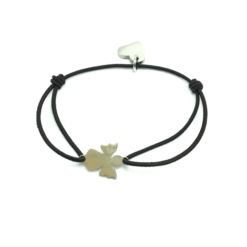 black cord Wish браслет кольцо из нержавеющей стали Ангел Шарм регулируемый браслет из эластичного шнура сердце кулон браслет для женщин - Окраска металла: black cord