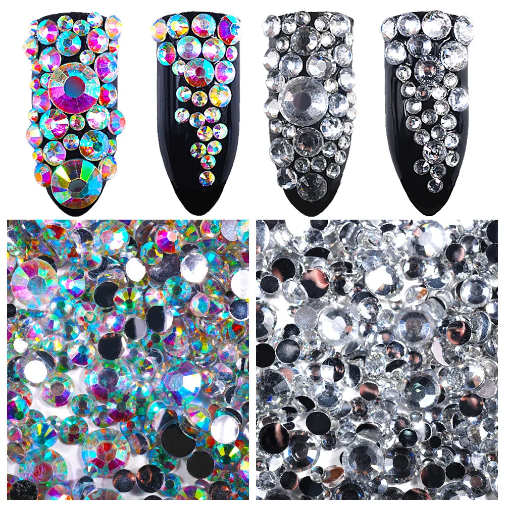1000 шт. ноготь маникюрный разные размеры Стразы цветной клей без горячей фиксации