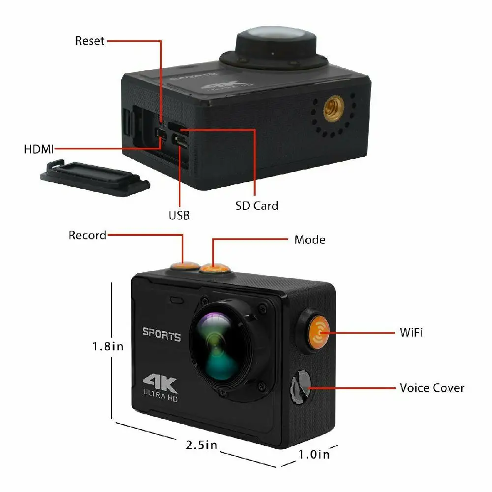 Профессиональная экшн-камера 4K WiFi видеокамера Водонепроницаемая DV Спортивная камера Подводный комплект