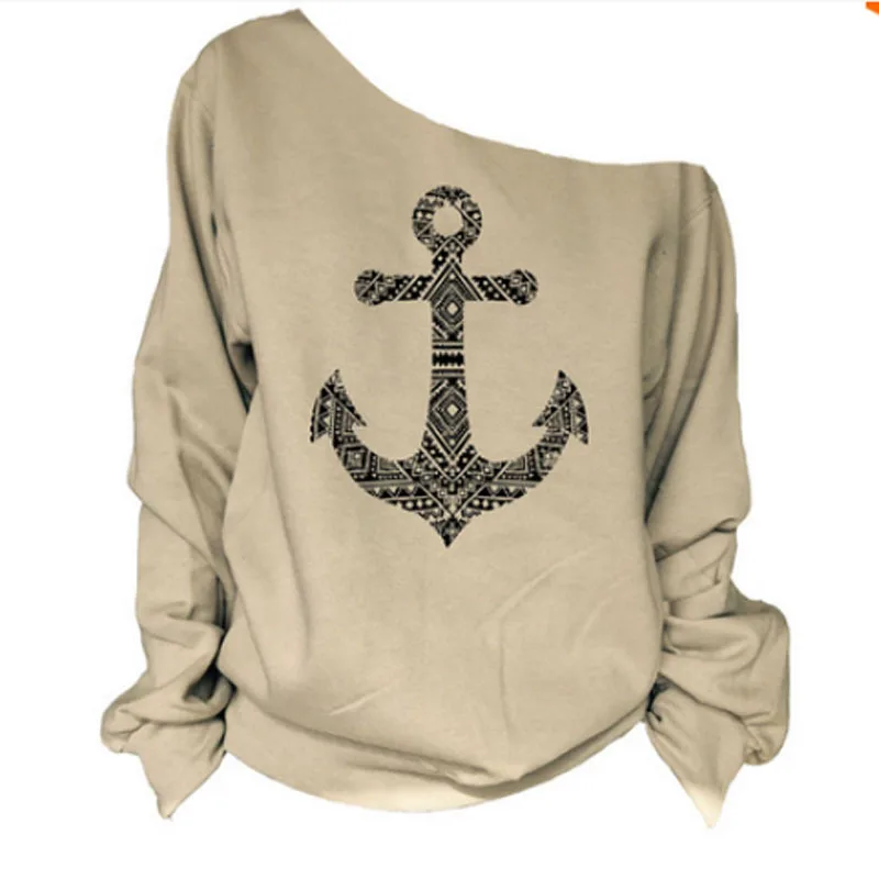 Весна осень зима новые футболки женские элегантные с длинным рукавом Лодка Якорь