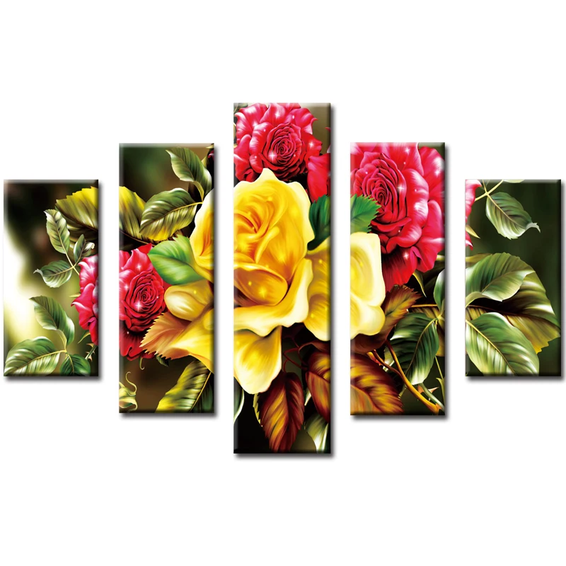 5pieces Combination Diamond Mosaic Embroidery Painting Cross Stitch Diy 5D Beautiful Flowers Parlour Decoration | Дом и сад