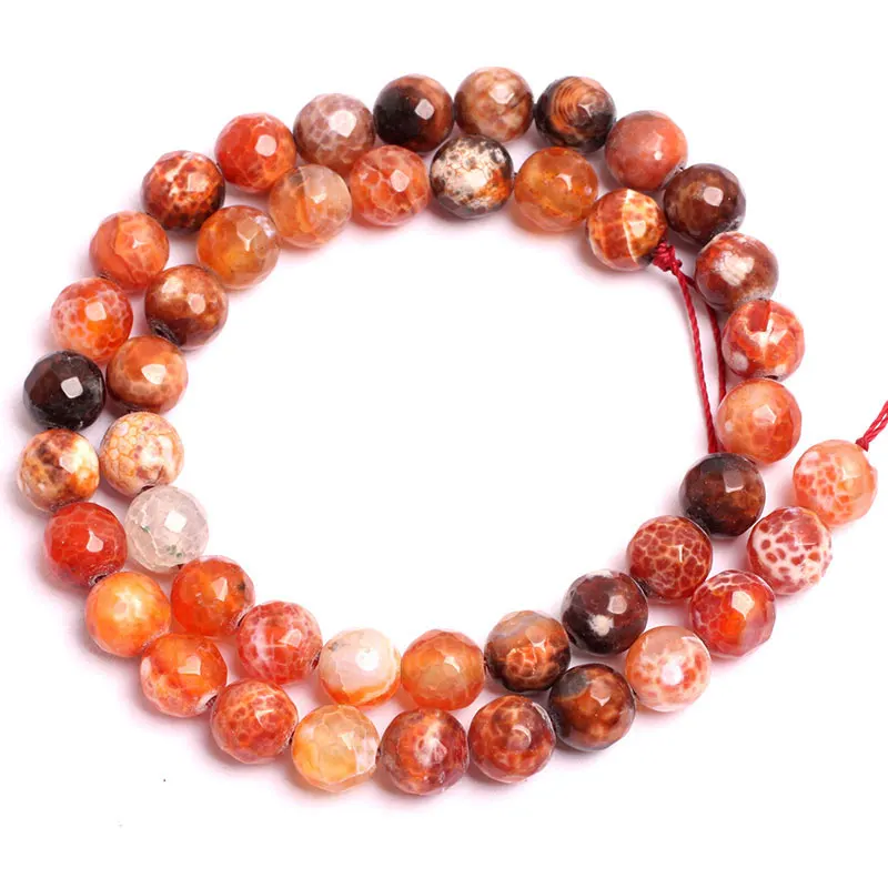 4-12 мм Круглые граненые красные огненные Агаты бусины для изготовления ювелирных