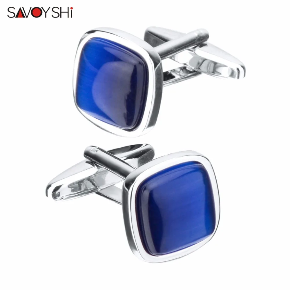 

SAVOYSHI Blue Opal Stone Cufflinks for Mens Shirt Cuffs High Quality Square Cuff links Wedding Grooms Gift Free DIY Jewelry