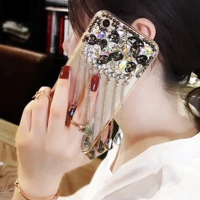 Блестящий Мягкий чехол для телефона с подвеской на заднюю панель со стразами и