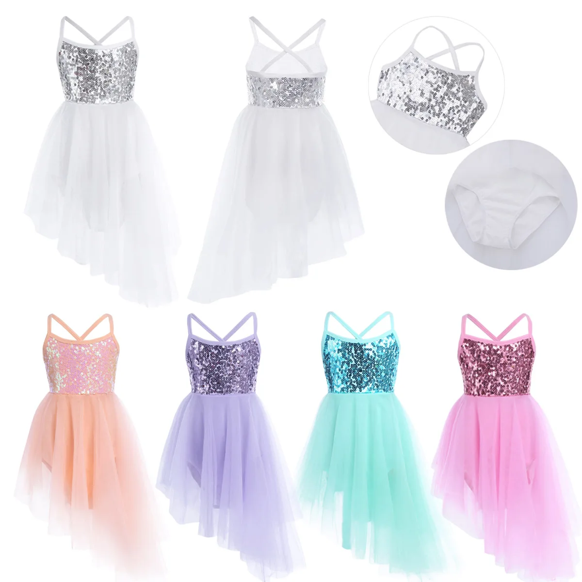 

Girls Sequin Camisole Leotard Tulle Tutu Dress Oblique Triangle Ballet Dress Ballet Modern Lyrical Dance Costume Kids Dance Wear