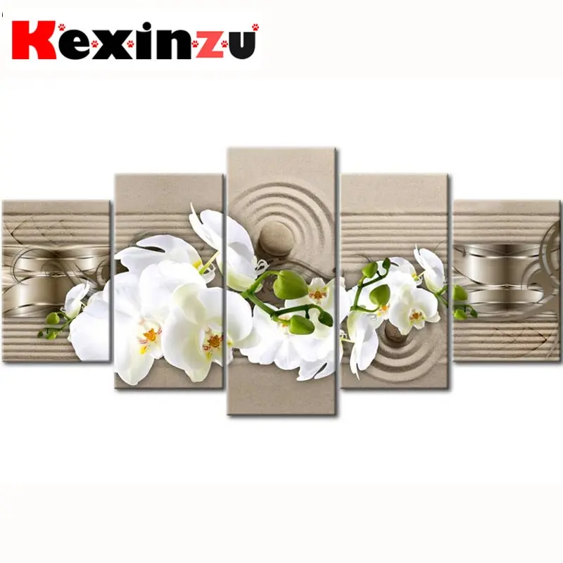 

5pcs Full Square/Round Drill 5D DIY Diamond Painting Cross Stitch"White Flower" Multi-picture Combination Embroidery Decor Home